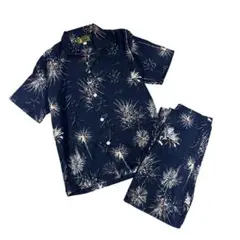 甚平　セットアップ　花火　和柄　コットン　日本製　上下　夏　祭　古着　8#a