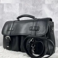 A4可 極美品 コーチ レザー ビジネスバッグ ロゴ型押し ロック ブラック