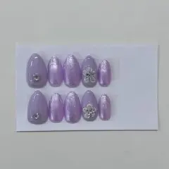 ネイルチップ パープル フラワー ラメ
