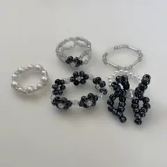 ビーズリングセット　ブルー　5個