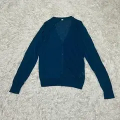 UNIQLO ユニクロ　カーディガン【Ｌ】長袖　Ｖネック　薄手　透け感　藍色