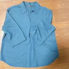 UNIQLO ユニクロ　スキッパーシャツ　七分袖　ブラウス　Vネック　青緑　XL