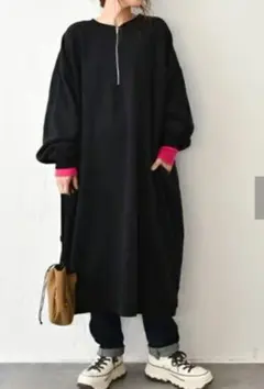 最終値下げ　インザマーケット　裏起毛　ハーフジップ　ワンピース