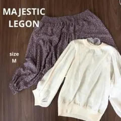 MAJESTIC LEGON花柄オフショルダー 透け感ニットM