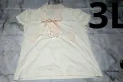 レディース トップス リボン ひらひら 【3L】シャツ 半袖 パステルピンク