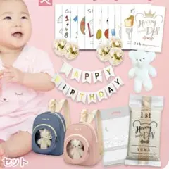 一升餅 リュック ピンク　ぬいぐるみ　カード　一歳お祝い　ベビー　誕生日