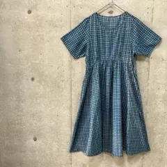 Raksa ラクサ インド綿 ブロックプリント 草木染め チェック柄ワンピース