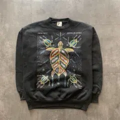 オーストラリア アートプリント 亀柄 スウェット 黒 M Vintage 個性派