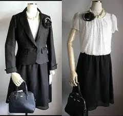 値下新品9号黒ツイードジャケット+白わっかレースワンピーススーツ卒業式入学