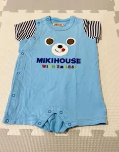 70cm MIKIHOUSE ミキハウス 水色 くまロンパース 半袖 重ね着風