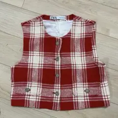 ZARA レッドツイードベスト　Mサイズ　美品