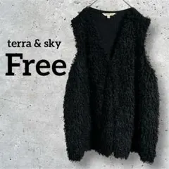 terra & sky ベスト ニット セーター ブラック【フリー】大きいサイズ