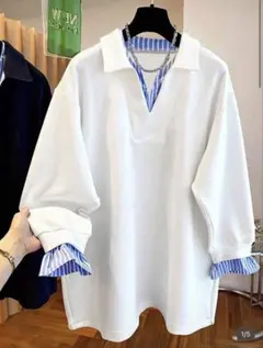 SHEIN レディース カジュアル ストライプ 長袖 スウェットシャツ