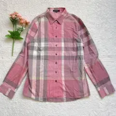バーバリーロンドン　ピンク系メガチェック柄長袖シャツ