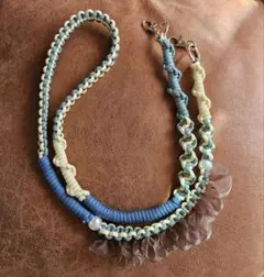 【451】クリーム×水浅葱色　パール　フリル ショルダーストラップ