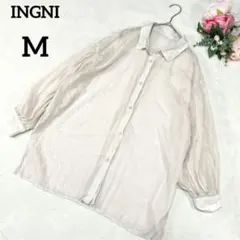 イング　シアーシャツ　M　ベージュ　長袖　薄手　パフスリーブ　春秋　182
