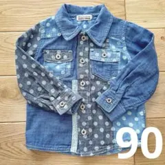 Branshes ブランシェス　ドット柄デニムシャツ 綿100% 90