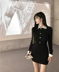 【4/14まで出品予定】 ブラックボタン付きニットワンピース