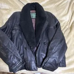 Vallemosso ボア襟 ブラックレザージャケット M