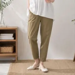 スタジオクリップ ✨綿麻ストレッチテーパードパンツ ベージュ L タック