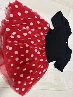 赤黒ドット チュチュスカート付きTシャツ 100cm
