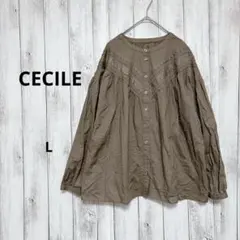 CECILE ブラウス L 長袖 バンドカラー レース オーバーサイズ 綿100のサムネイル