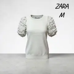 ZARA M ホワイト レースフリルノースリーブ
