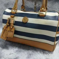 Tory Burchトリーバーチストライプミニボストンバックブラウン