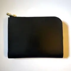 黒　ブラック　革　レザー　コンパクト　財布　ハンドメイド　L字　ウォレット