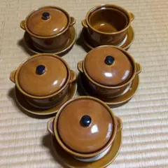 陶器製蓋つき煮物椀5個セット【値段交渉します】