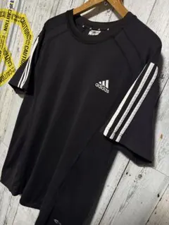 爆限定 adidas ジャージ Tシャツ 項 三葉 刺繍ロゴ Lサイズ 希少 黒