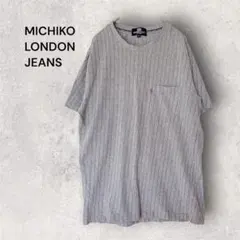ミチコロンドン ジーンズ　ストライプ柄 ポケットTシャツ LL グレー　大きめのサムネイル