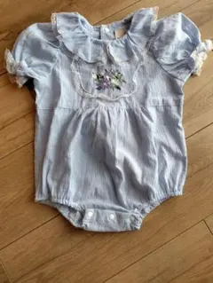 petit main 花柄ストライプロンパース