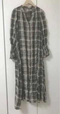 スナイデル　ベルト付き　チェックロングワンピース　ワンピース　長袖　F