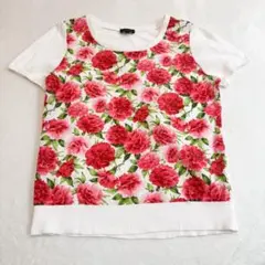 TALBOTS タルボット フラワープリントニット 花柄 半袖トップス 華やかのサムネイル
