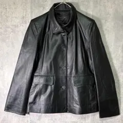 高級 イタリア ディアスキン 鹿革 レザージャケット ステッチ 黒 美品