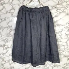 無印良品　MUJI　（S）　リネン100%ギャザースカート　ミディ丈　グレー