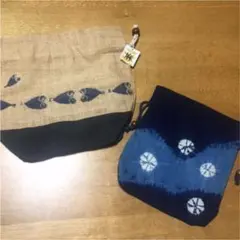 和風　巾着2点セット(麻、木綿)