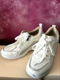 ホワイト 厚底スニーカー ジッパー付き