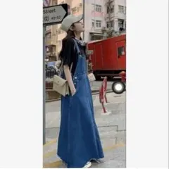 デニム ジャンバースカート スカート マキシ丈 体型カバー