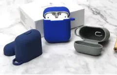 AirPods 用 シリコンカバー  カラビナ付き ブルー 第二世代も対応 