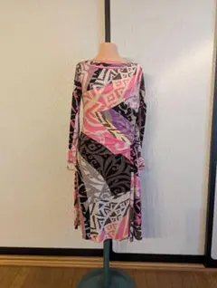 LEONARD 長袖 ワンピース ピンク×ブラックのサムネイル