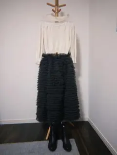 アイボリー レース オフショルダー ニット F