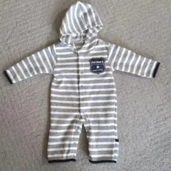 裏起毛 ストライプ ロンパース 60-70cm グレー アウター 美品✨