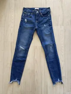 ZARA ダメージ加工スキニーデニム インディゴブルー34