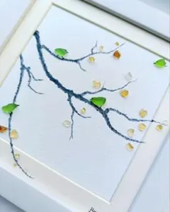 【木と鳥㉙】（Ver.2）シーグラスアート✴天然シーグラス✴天然石　水墨画風