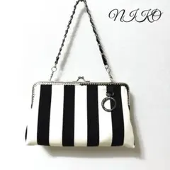がま口　ミニバッグB ロンドンストライプ　オフホワイト&ブラック