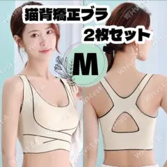 姿勢矯正 猫背矯正ブラ 2枚セット M ベージュ ナイトブラ 補正ブラ 育乳ブラ