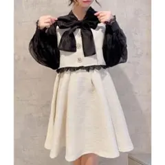 ビジュボウタイリボンツイードワンピース