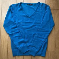 青 Vネック ニット セーター Mサイズ